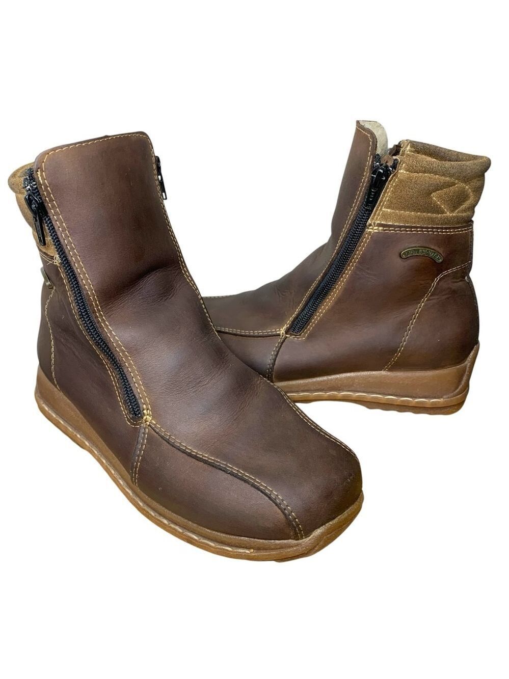 Saute Mouton Brown Moc Leather Zip-Up Boots Sherpa Lined Handcrafted Booties 38